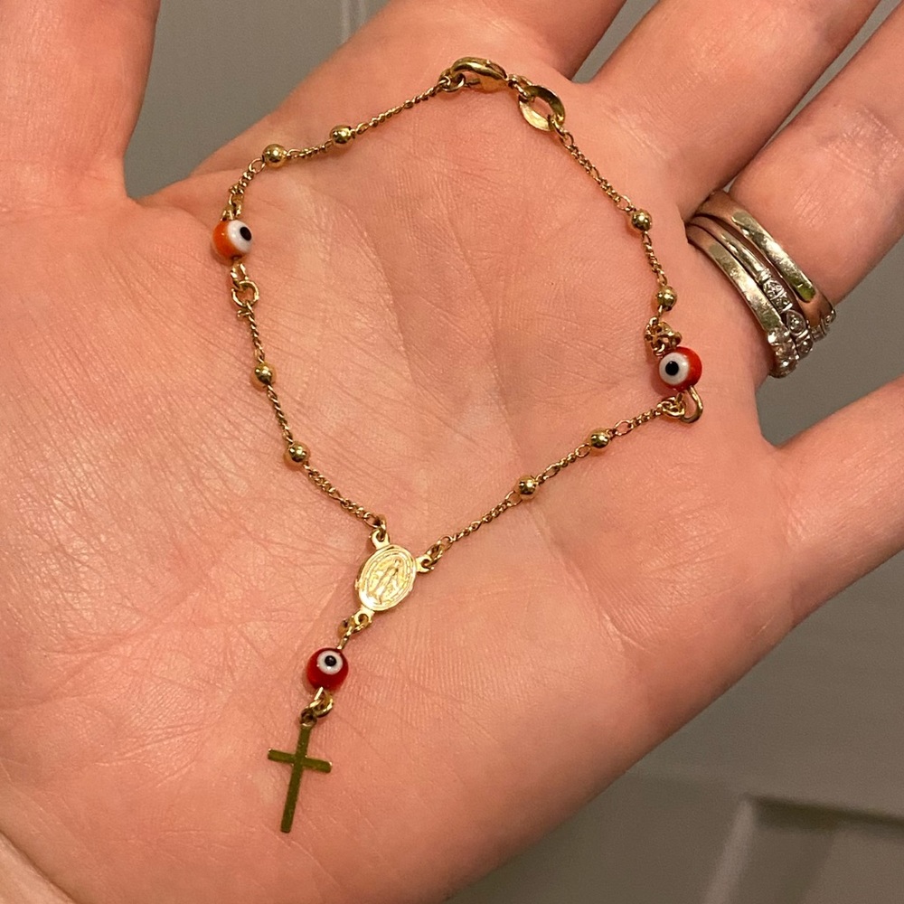 Cute dainty rosary bracelet with evil eye